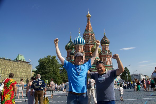 Zach and Vlad in front of Saint Basil's Cathedral